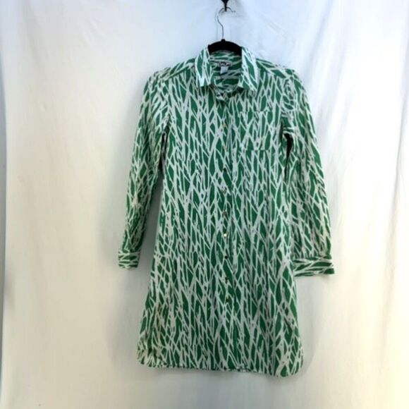 Vintage Alame Diane von Fursternburg Womens Green White Snap Button Down Shirt D - Picture 1 of 9